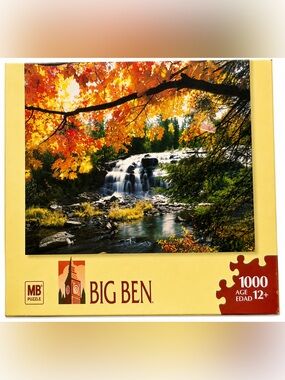 Vintage Big Ben Autumn Waterfall 1000 Piece Jigsaw Puzzle New MB Hasbro USA